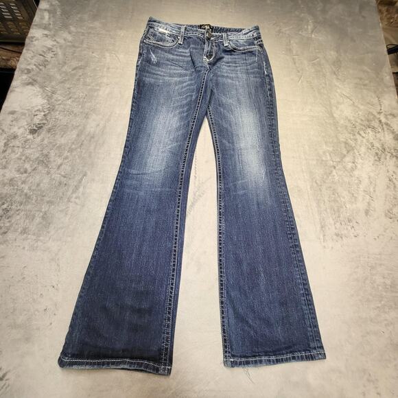 ReRock for Express Jeans Womens 6R Bootcut Stretch Distressed Embroidered Denim - Picture 1 of 11